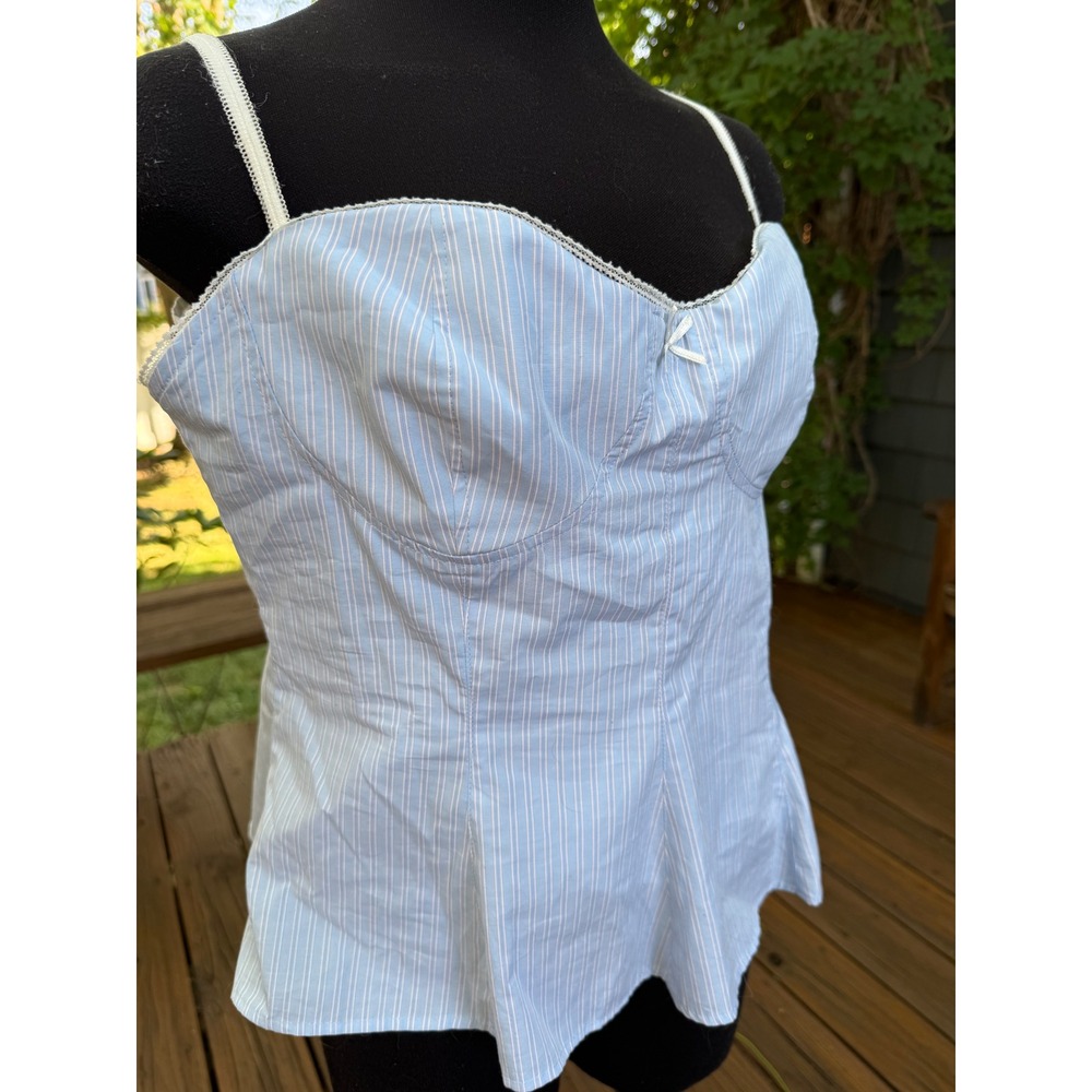 Zara Blue White Pinstripe Corset Top Lace Trim Sweetheart Peplum Camisole Large